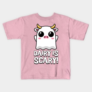 Dairy Is Scary! Cute Ghost Cow Cartoon Kids T-Shirt